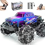 Calefwe Amphibious Remote Control Car, Monster Trucks for Boys Age 4-7, Monster Truck Toys W/Blocks & 360°Spin, 4WD All-Terrain Off-Road RC Cars with 2 Batteries 100 min, 2.4Ghz Pool Toy Gift for Kids