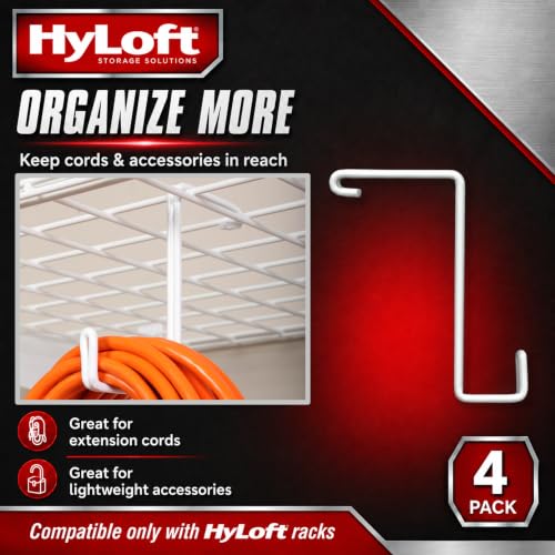 Image of HyLoft Add-On Storage Hook Accessory for HyLoft Model-540 Ceiling Rack, 00212, 4 Count, White