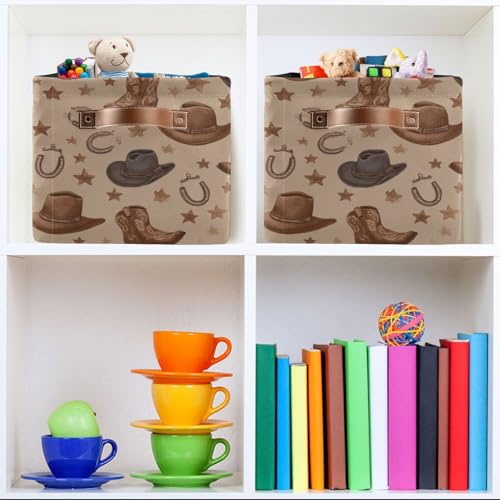 Image of Aslsiy Storage Basket Western Cowboy Cowgirl Nursery Bins Lucky Horse Shoe Baby Box Canvas Clothes Shelf Basket Laundry Hamper 1 Pcs