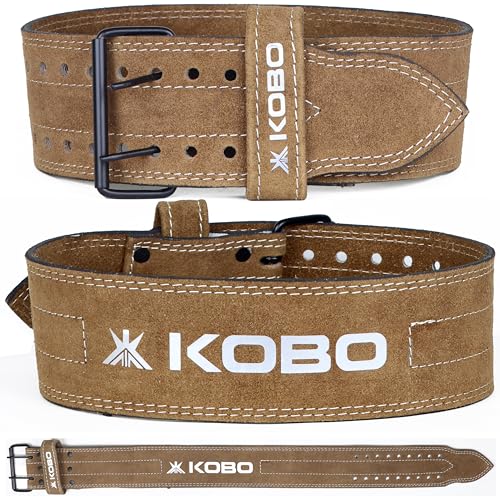Kobo 6mm Prong Gym Belt For Weight Lifting Fitness, Seude Leather, 4” Wide Back Support, 9 Adjustable Dual Holes, Powerlifting Bodybuilding Deadlift Squat Workout Strength Training, Men Women WTB-23