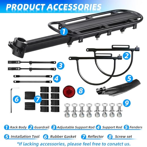 Rear Bike Rack Bicycle Cargo Rack Quick Release Adjustable, Quick Release Mountain Road Bicycle Rear Racks 110 lbs Capacity Universal, Capacity Easy to Install