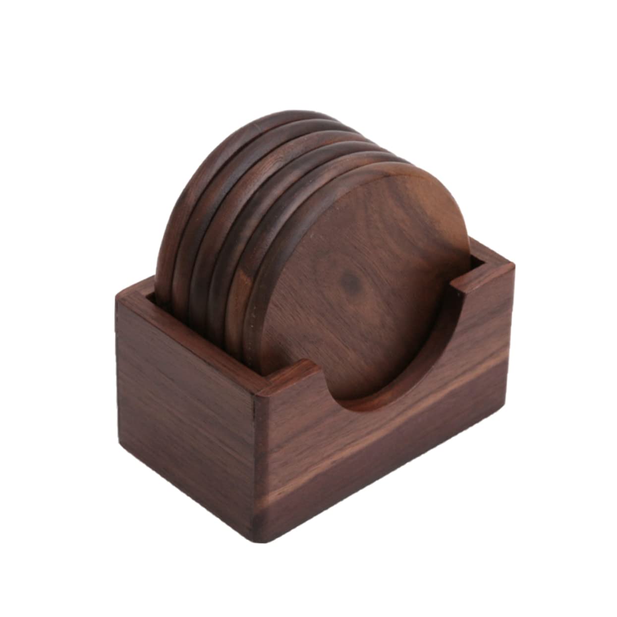 Posavasos de Madera de Nogal Negro, 6 Piezas Redondos para Mesa y Hogar | Acabado Marrón, Protección de Mesa, Fácil de Limpiar, Uso en Casa y Casa de Té, Estilo Simple Hecho a Mano