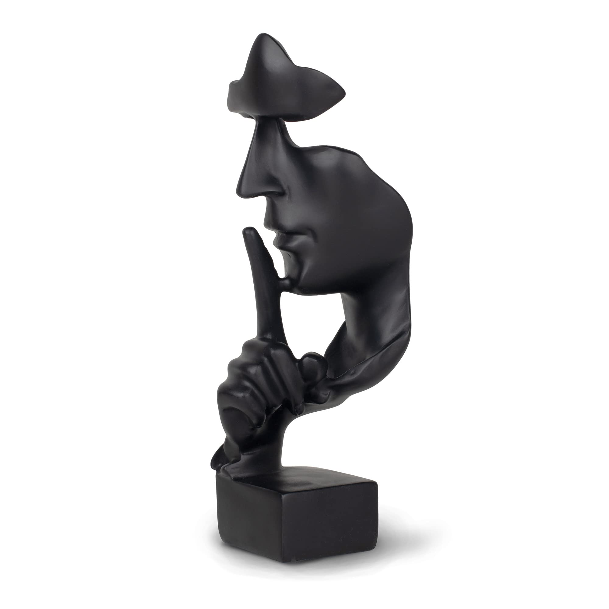 greafy Escultura decorativa Silence Negro – Estatua abstracta silenciosa de resina figura pensador sobre base negra como decoración de salón moderna figura decorativa para dormitorio y oficina, 27 cm