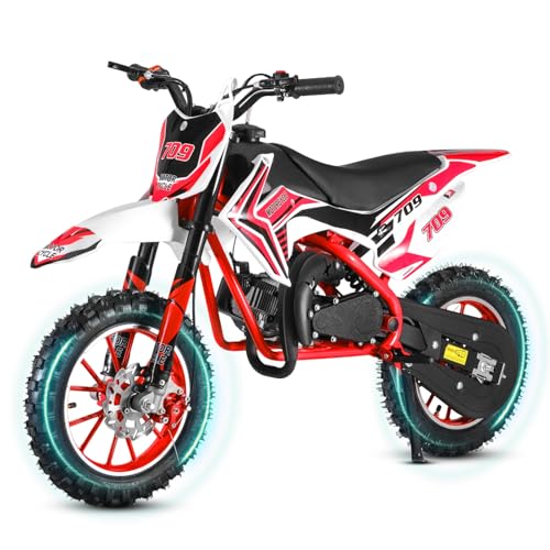 Kids 50cc Dirt Bike with Disc Brakes, 25MPH, Red