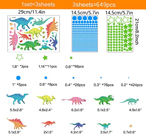 Glow In The Dark Dinosaur Wall Decals - 652Pcs Dinosaur Wall Stickers For Boys Room,Kids Wall Decor Stars For Baby Nursery Boys Bedroom Ceiling (Green Dinosaur) #TOP5