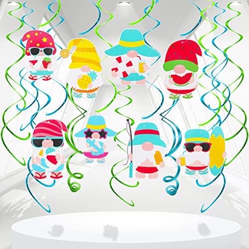 PHOGARY 16 Pieces Gnomes Hanging Swirls Hawaii Birthday Party Hanging Swirl Decorations Beach Gnome Party Supplies Ceiling Gnome Ornaments Hanging Swirl for Beach Gnome Birthday Party Decorations