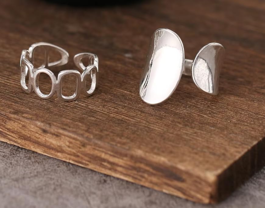 QueenBee Adjustable Geometric Statement Ring for Women – Silver or Gold Plated Asymmetric Open Band, Minimalist Bold Cocktail Design, Gift for Christmas, Valentine’s Day & Birthday - Image 3