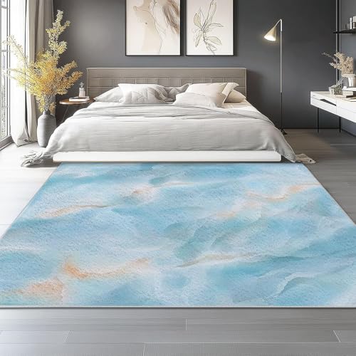 Tapis de salon moderne bleu clair imprimé marbre 190x250 cm - 2