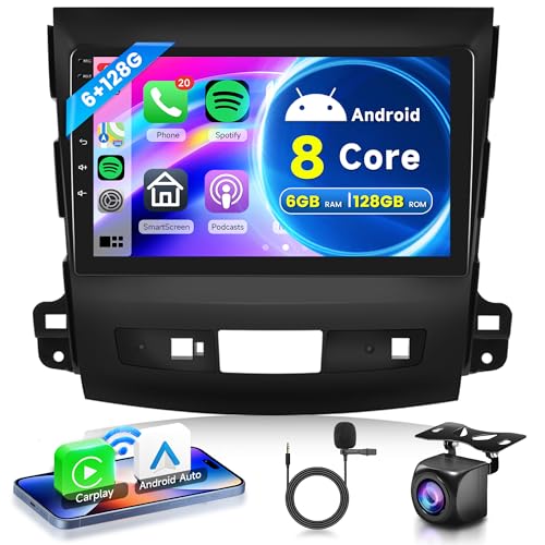 6G+128G 8 Core sans Fil Carplay Android Autoradio pour Mitsubishi Outlander 2/Peugeot 4007/Citroen C-Crosser 9 Pouces Autoradio Android Auto Navi GPS WiFi...