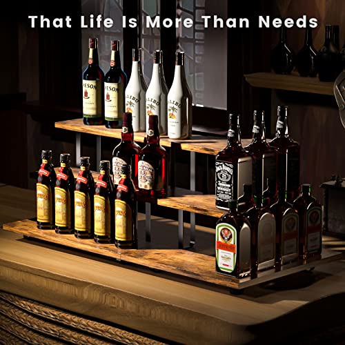 MAWEW Display Stand,Wooden Display Stand,3 Tier Serving Tray Display Stand,Sustainable Splicing Tiered Shelf Organizer,Retro Ironwood Tiered Display Stand,Multifunctional Display Stand(Straight Type)