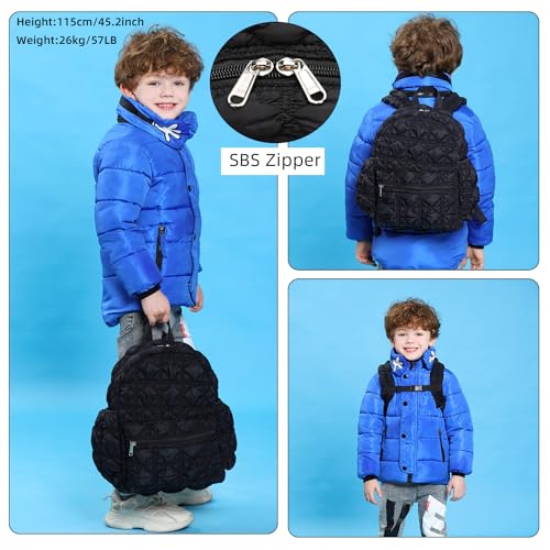 Cute Puffer Quilted Kids Backpack Puffy Bubble Toddler for Boys Girls Lightweight Preschool Bag(Black)2