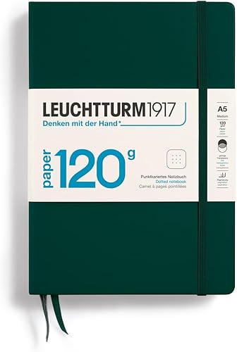 Miniatura 8 de LEUCHTTURM1917 - Cuaderno mediano A5 de tapa dura liso, edición especial de 4.23 onzas (negro), 203 páginas numeradas con papel de 120 GSM