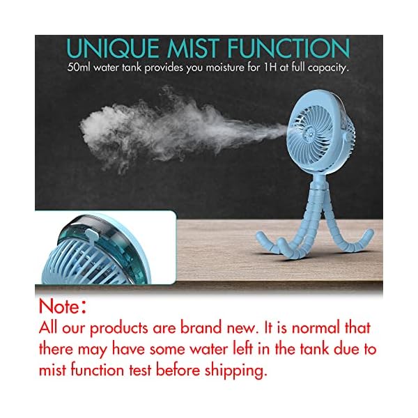 Misting Baby Kinderwagen Ventilator, Persönlicher Handventilator mit 3 Starken Geschwindigkeiten, Batteriebetriebener… – Bild 3