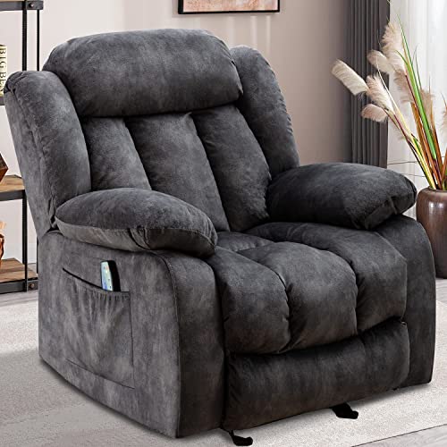 Inzoy Massage Rocker Recliner With Heat And Vibration, Manual Rocking Recliner Chair With Vibrating Massage, Soft Fabric Overstuffed Recliner Comfy Padded Heated Recliner, Grey #TOP16