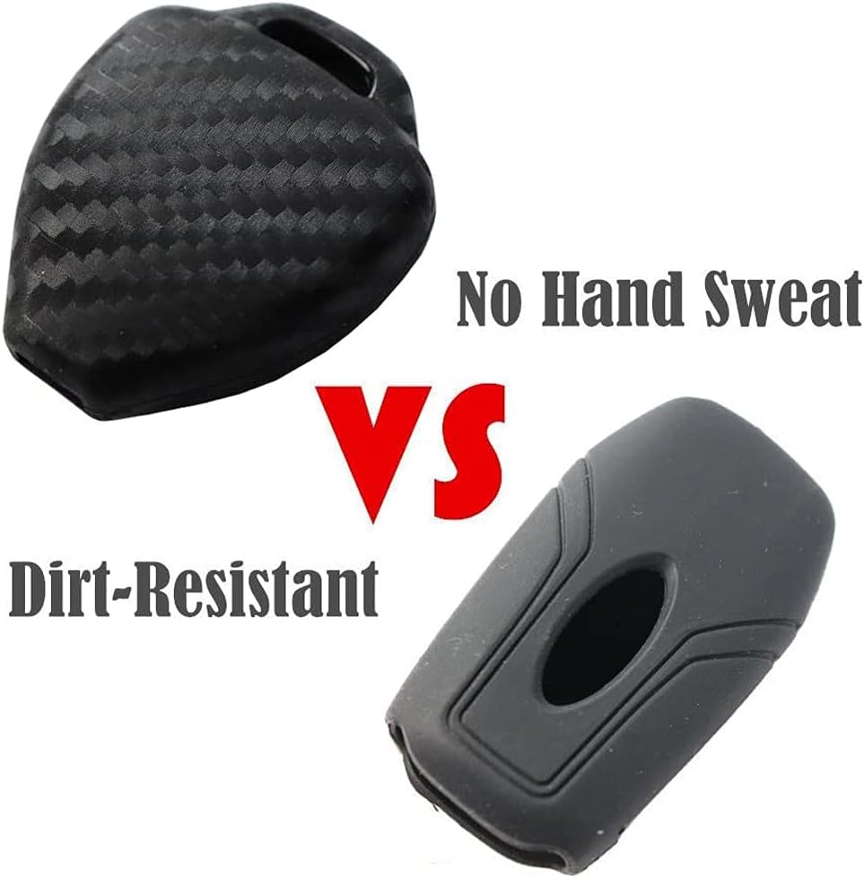 2Pack Silicone Carbon Fiber Pattern car Key case Cover Keychain for Smart Toyota Camry Highlander Prado Crown Land Cruiser Prius Vitz Accessories fob Shell Key Bag