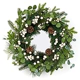 20 Inches Vintage Christmas Wreath Classic Winter Wreaths for Front Door Rustic Holiday Winter Wreath with White Berry Pine Cones for Doors Windows Indoors Outside Hanging Decoration