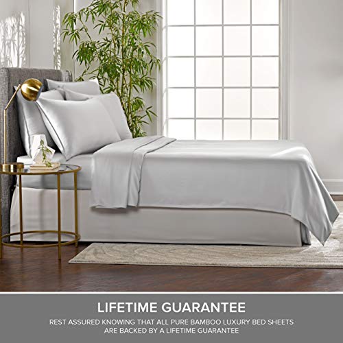 Image of Pure Bamboo Split King Sheets, Genuine 100% Organic Viscose Derived from Bamboo Bed Sheet Set, Soft & Cooling, Double Stitching, 2 Fitted Sheets (Split King, Silver Pearl)