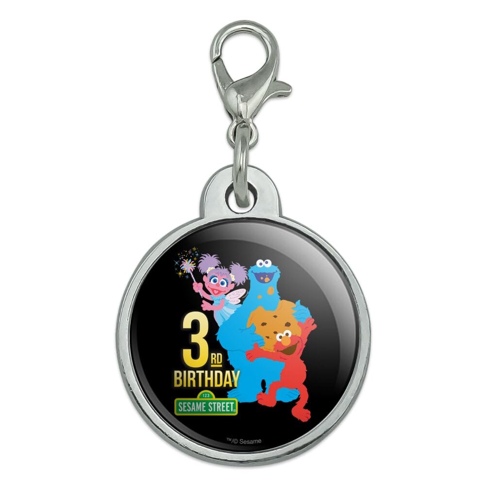 Sesame Street 3rd Birthday Chrome Plated Metal Pet Dog Cat ID Tag - Small