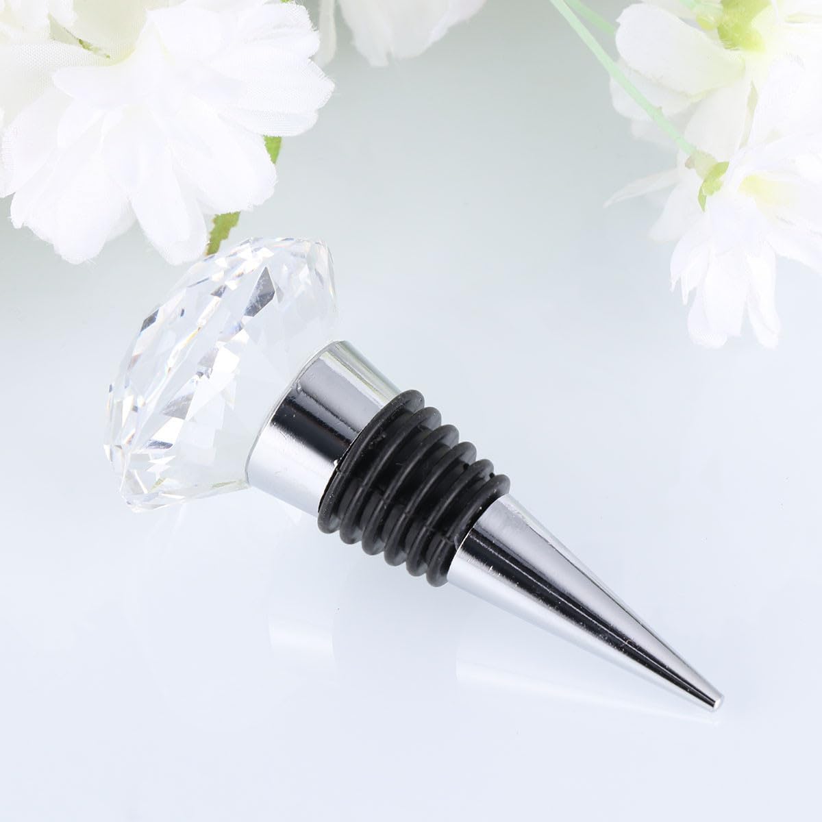 Crystal Clear Gemstone Bottle Stopper with Metal and Food-grade Silicone, 40mm Cork Plug for Red Wine Bottles, Reusable Party and Home Bar Accessory