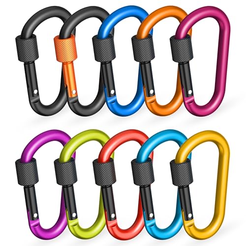 RAVN HAMAN 10 x Moschettoni con ghiera - Colorato - - Moschettone con chiusura a vite fino a 30 kg - - Ganci a scatto per interni ed esterni - - Ganci per amache, sacchi da box, portachiavi, ecc.