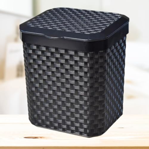 Lixeira Rattan para Pia de Cozinha e Escritório, 5 Litros, Preta com Tampa, Multiuso - Design Minima