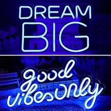 Good Vibes Only Neon Signs 16.5 * 10 InchBlue + JFLLamp Dream Big Neon Signs 17.8 * 10.3 InchBlue