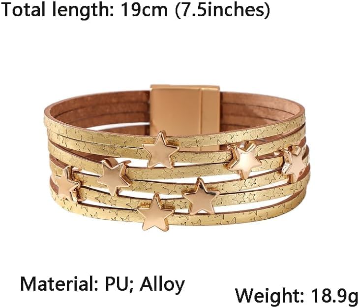 Women's PU Leather Multi-layer Buckle Wide Wristband Bracelet Female Leather Bracelet Star Accessories Bracelet - Image 2