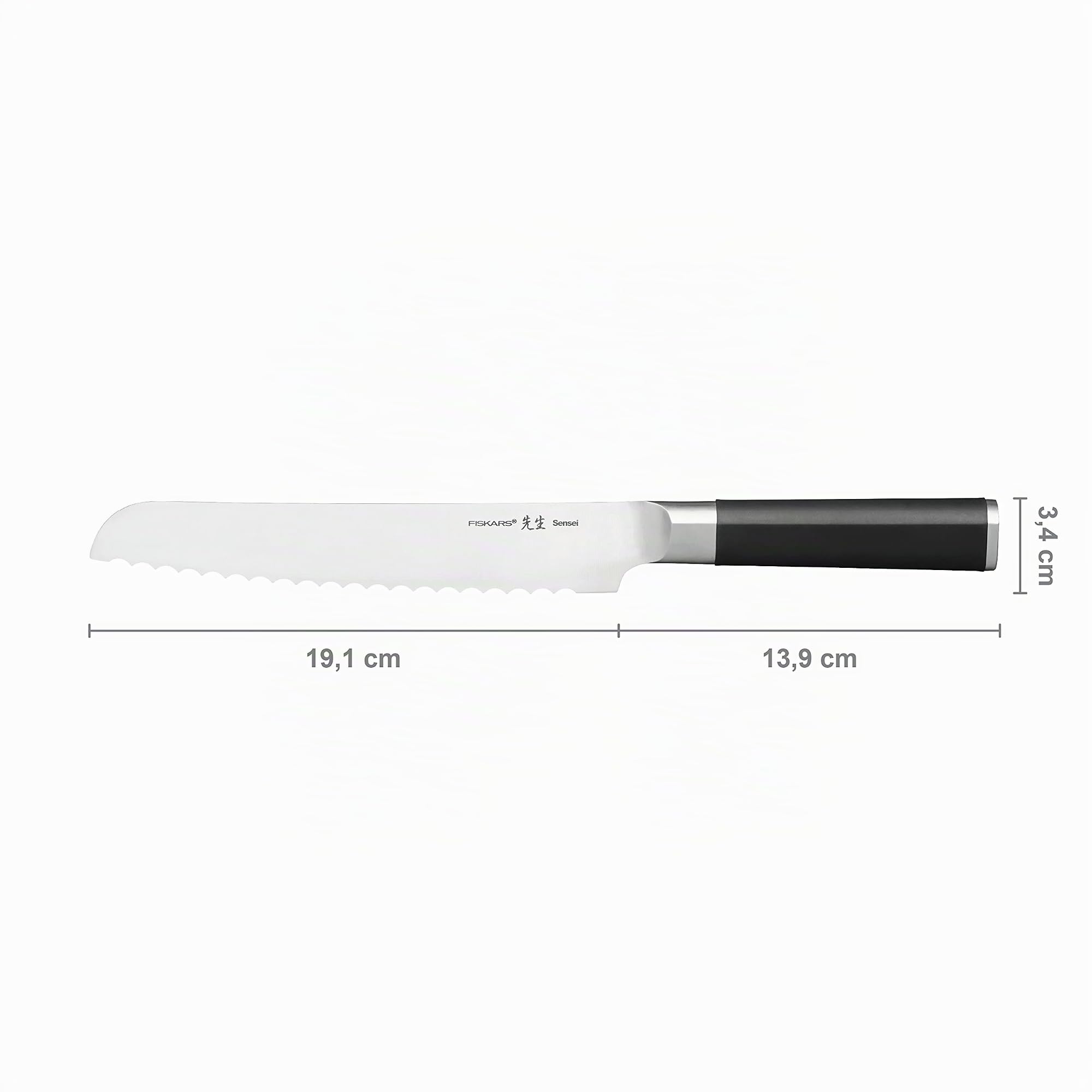 Fiskars Brotmesser mit Wellenschliff, Sensei, Gesamtlänge: 33 cm | Rostfreier Stahl mit hohem Kohlenstoffgehalt/Kunststoff, 1024270