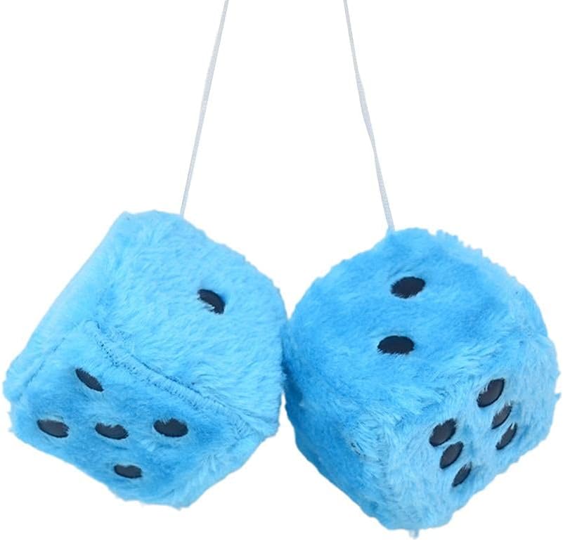 Plush Hanging Dice, Retro Hanging Couple Fuzzy Plush Dice with Dots for Car Interior Ornament Decoration, Suction Cup Pendant, Car Glass Refrigerator Decoration