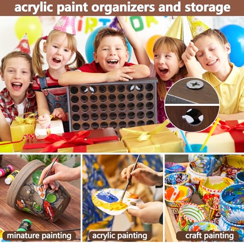 Image of Paint Organizer, 2 Pcs 63 Holes Acrylic Paint Organizer For Storage, Craft Paints Organizers For 2oz Craft Paints And Apple Barrel Vertical Storage(Walnut color)