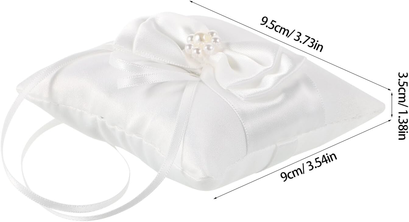 VICASKY Wedding Ring Bearer Pillow 10x10cm Double Flower Beads Lace Cushion Holder for Wedding Party Ceremony Decoration