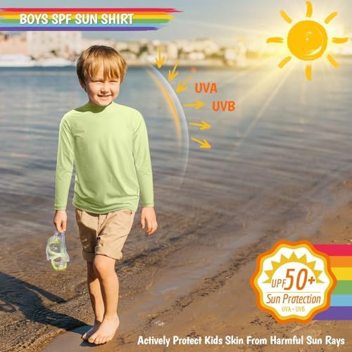 Image of Boys Rash Guard Swim Shirts Long Sleeve UPF 50+ Swimwear Toddler Kids Sun Protection SPF Water Surfing Swimming Shirts 0-16Y