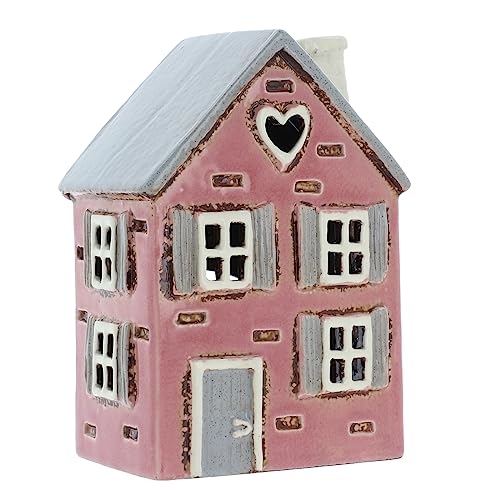 Shudehill Giftware Céramique Village Pottery Pink Shutter House Photophore, Beau Cadeau de Pendaison de crémaillère, Ornement de Maison, Bougeoir