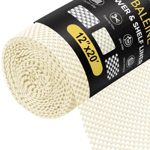 Image of BALEINE Cabinet Liner, 12 in x 20 Ft Drawer and Shelf Liner for Kitchen Cabinets Non-Adhesive, Non-Slip Protect Desks, Cupboard, Drawers, Shelves, Tableware (Beige)