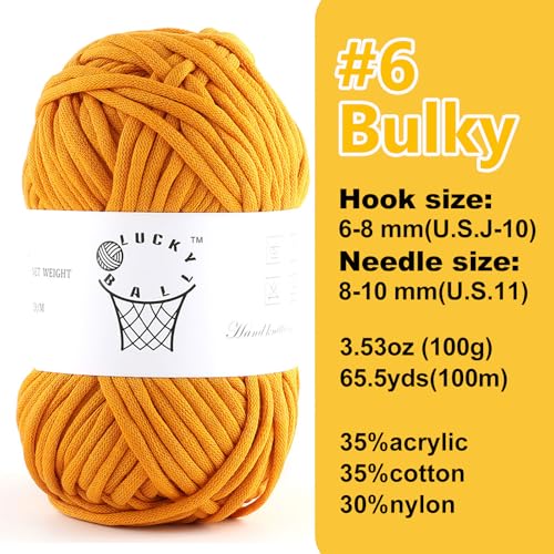 Image of 100g Yarn for Crocheting and Knitting,66yds /60m Cotton Yarn for Beginners,Cotton-Nylon Acrylic Blend Yarn for Beginners Crochet Kit Making(Pumpkin Yellow)