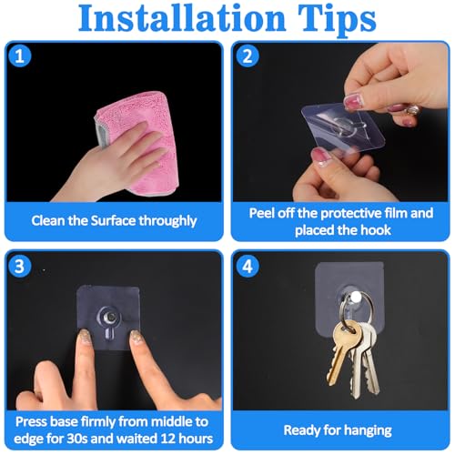 Image of 24 Pcs Adhesive Wall Hooks, Wall Hangers Without Nails No-Trace Transparent Waterproof Heavy Duty Picture Hangers Without Nails for Kitchen Bathroom Home Office