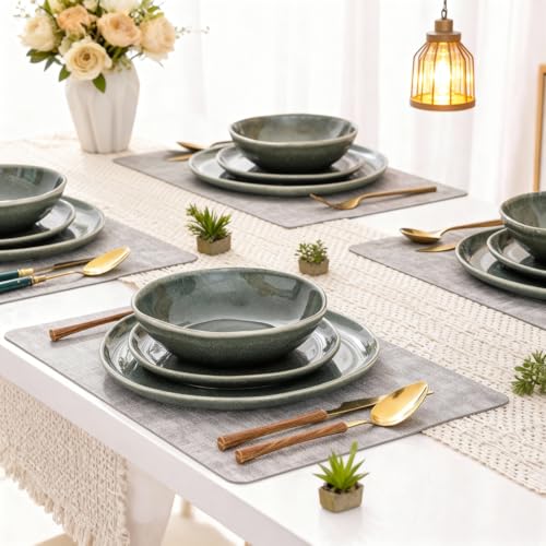 Image of AmorArc Ceramic Dinnerware Sets for 6, 18Pcs Plates and Bowls Sets Dishes | Stoneware Handmade Reactive Glaze Dinner Set, Highly Scratch Resistant | Dishwasher & Microwave Safe Dishware