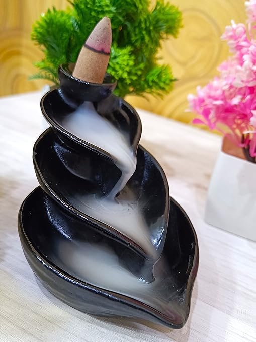 The World Decor Polyresin Dropping Smoke Backflow Fountain Cone Incense Holder Showpiece Figurine with Free 10 Back Flow Incense Cones (Triple Cup)