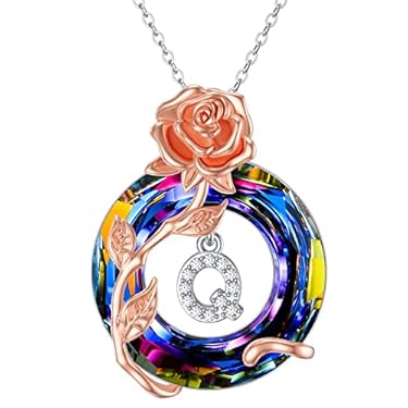 AMAZON - OJK Gifts for Her Sterling Silver Rose Initial U Letter Pendant Necklace with Circle Volcano Crystal Birthday Anniversary Christmas Mothers Day Jewelry Gifts for Women Girls Her