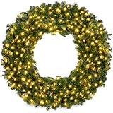 Best Choice Products 30in Large Artificial Pre-Lit Fir Christmas Wreath Holiday Accent Decoration w/ 100 LED Lights, 220 PVC Tips