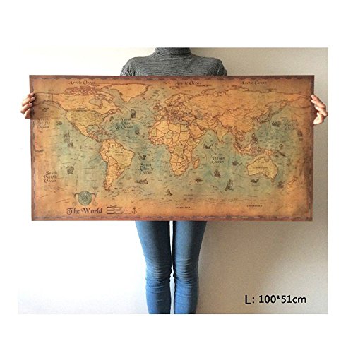 Zdmathe Vintage Style Carte du Monde, Carte du Monde Nautique De La Mer Rétro Ancien Art Peinture Papier Décor À La Maison Salon Affiche Antique, Le Monde Impressions sur Toile Encadrées