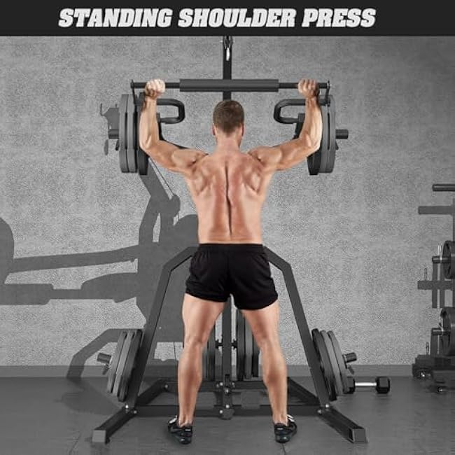 DONOW Leverage Gym Power Rack Squat Rack Lever Gym with LAT Low Row System Home Gym System Workout Station 2:1 Ratio (Without Weight Plates)