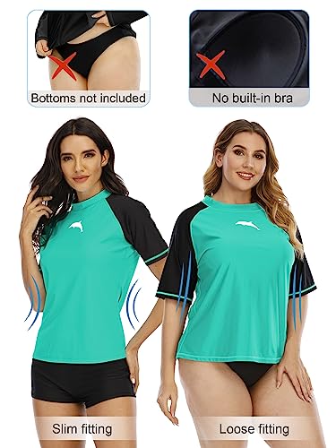 Halcurt Sun Swim Shirt Women Plus Size Uv Protection Rash Guard Swim Tops Turquoise 1X #TOP4