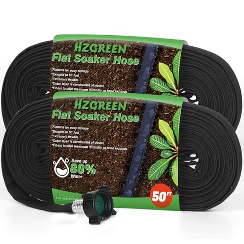 HZGREEN Flat Soaker Hose 50FT x 2 PACK,Drip Hose for Garden Beds Linkable Irrigation System...