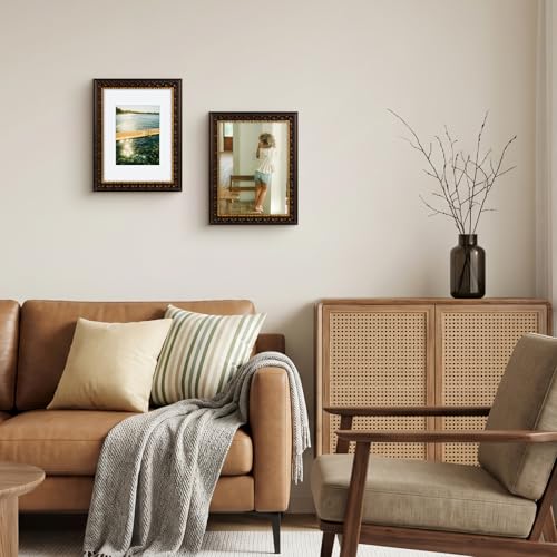 Image of Golden State Art, 9X12 Ornate Finish Photo Frame With White Mat for 6X8 Picture & Real Glass, Color: Dark Brown With Gold