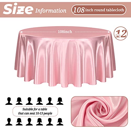 12 Pcs 108 Inch Rose Gold Round Satin Tablecloth Premium Silky Table Cloth Smooth Fabric Tablecloth Cover Bright Sikly Satin Tablecloths For Wedding Party Banquet Big Event Kitchen Dining Table Covers #TOP1