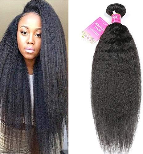 Mei You 8A Kinky Straight Hair 1 Bundles Yaki Human Hair Weave Unprocessed Brazilian Virgin Remy Sew in Hair Extensions Natural Black (22'')
