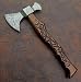 WARIVO KNIFE Custom Handmade Damascus Steel Tomahawk Axe Engraved Natural Wood Handle