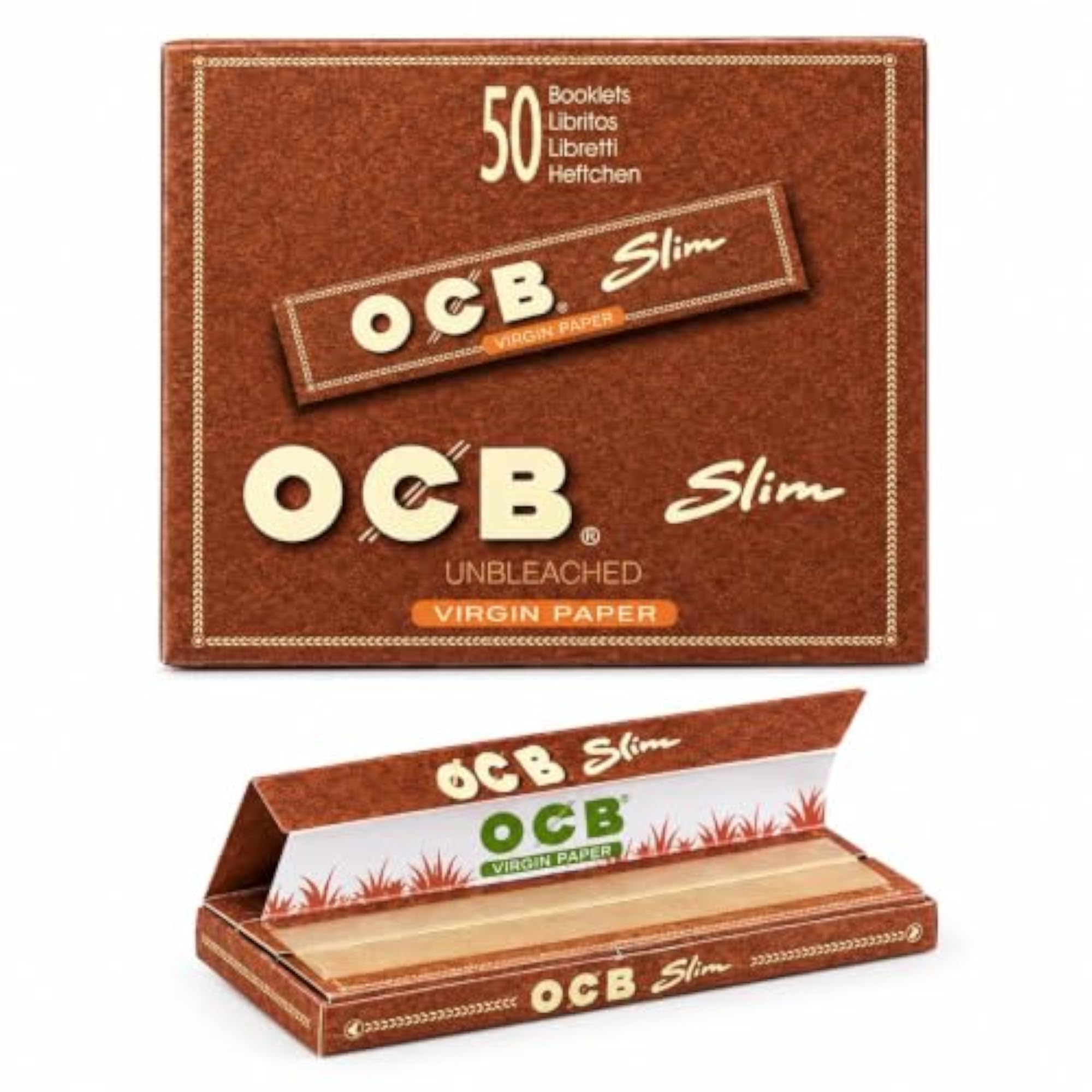 Virgin Unbleached King Size Slim Rolling Papers - Full Box