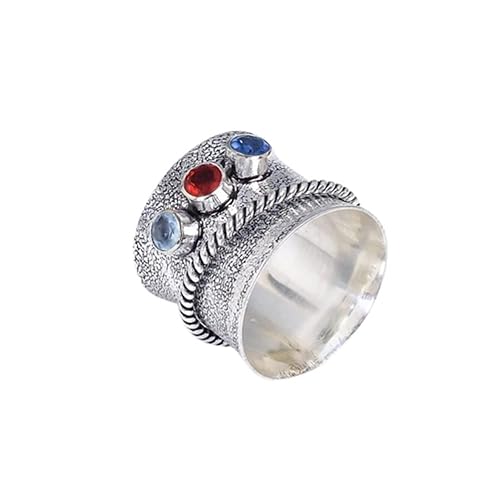 Blue Topaz Spinner Ring, 925 Silver Ring, Handmade Spinner Ring, Blue Sapphire Ring, Statement Ring, Garnet Spinner Ring, Bezel Setting Ring,